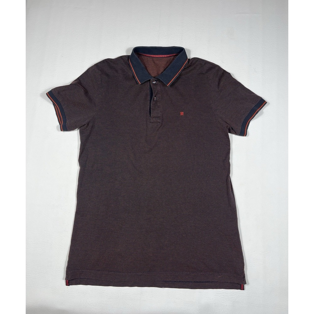 Carolina Herrera Polo Shirt Mens Medium Navy Red Dotted Print Cotton Pique